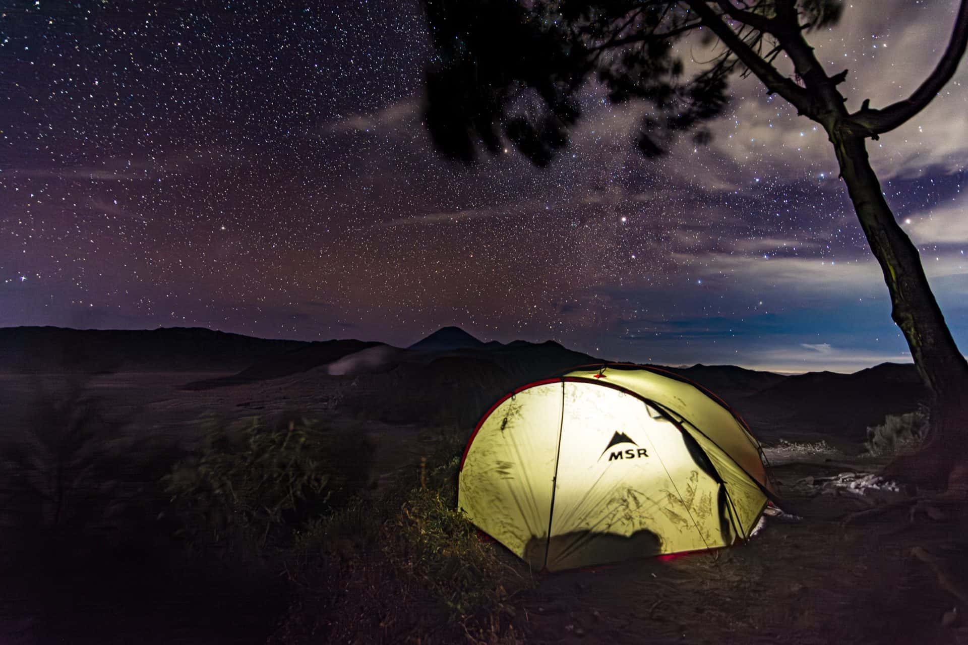 Wild camping under the stars near Mount Bromo, Indonesia