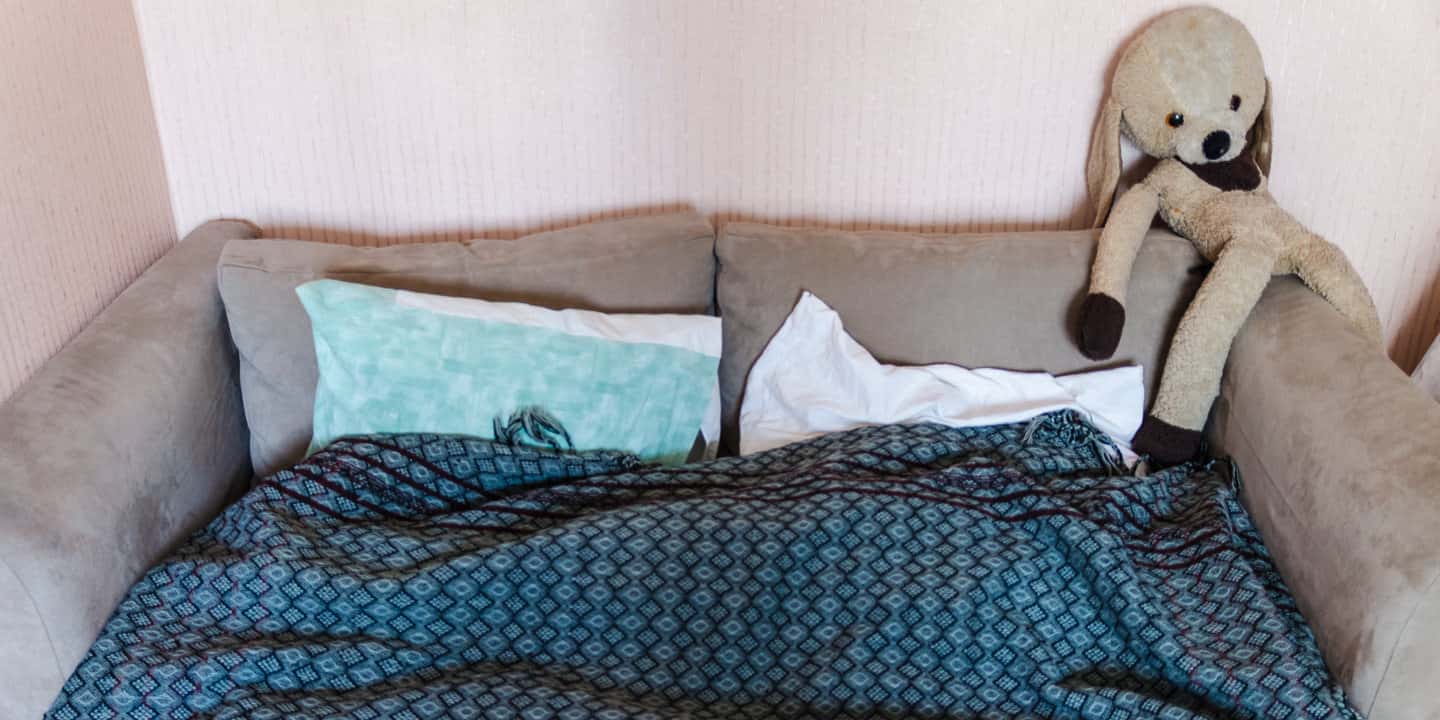 The sofa bed where we spent a night through Couchsurfing
