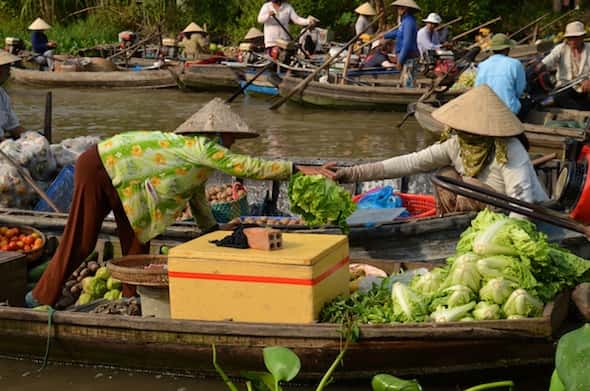 Floating markets on the Mekong Delta