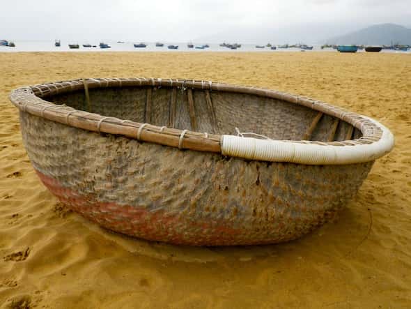 Vietnamese fishing boats on the beach at Quy Nhon