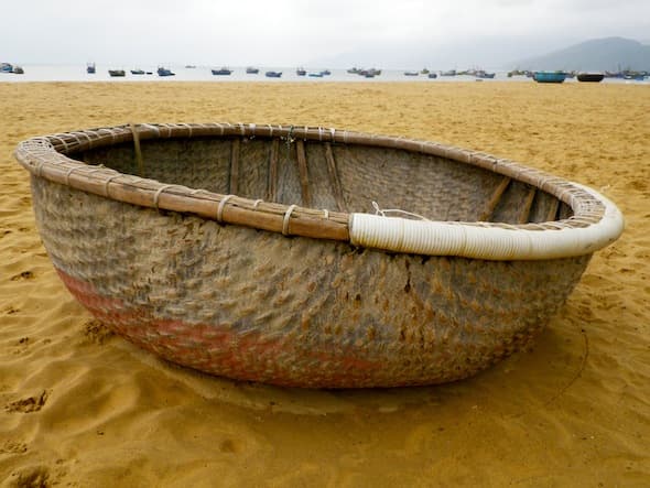 Vietnamese fishing boats on the beach at Quy Nhon