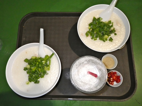 Chinese food: Chicken and fish congee.